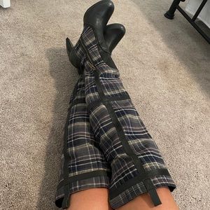 Knee High/Over the knee Plaid & Leather Boots